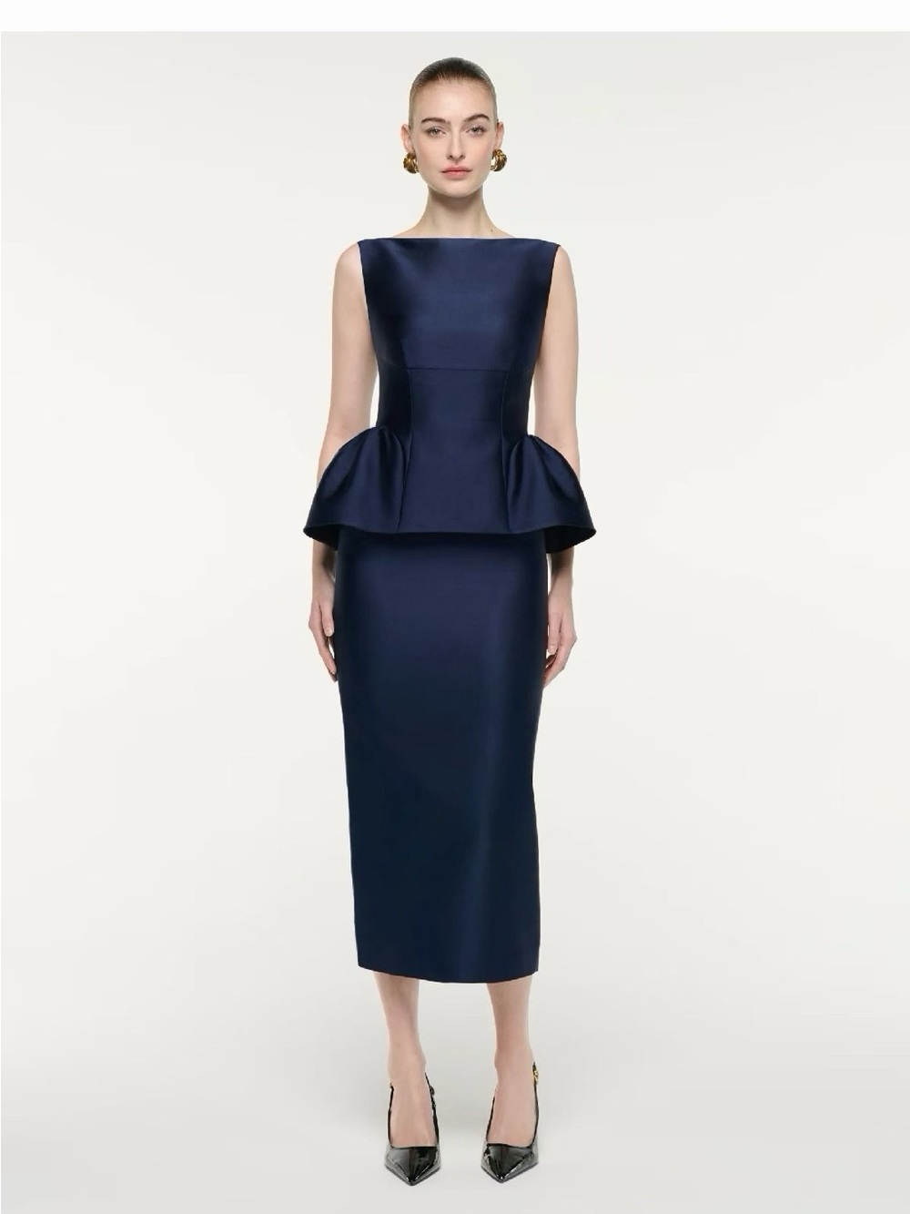 NWOT Roland Mouret Navy Peplum Midi Dress, Size US 6